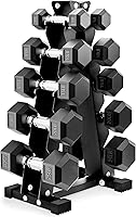 BalanceFrom 150LB Rubber Hex Dumbbell Set with Rack - 5-25lb Pairs for Home Gym Strength Training