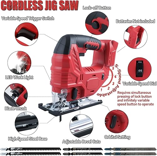 Miniatura 2 de Sierra de calar inalámbrica sin escobillas para batería Milw-aukee de 18 V (solo herramienta), 5 velocidades variables de hasta 2700 RPM, luz LED,