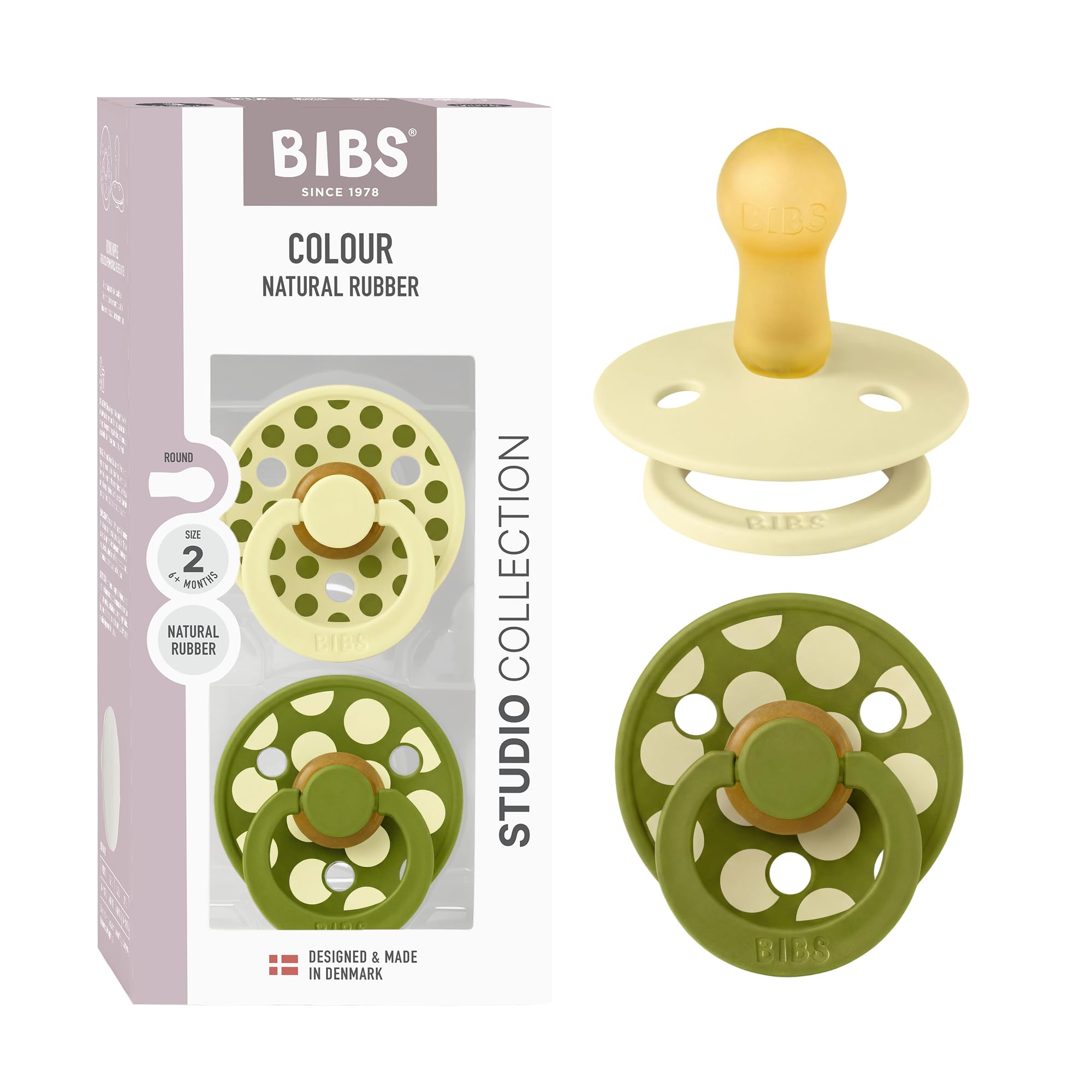 BIBS Colour Polka Dots Dummy, 6-18 Months, 2-Pack, Luna/Wasabi