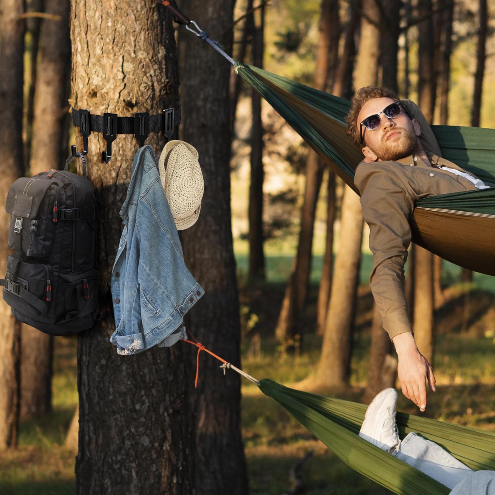 Treestand Strap Gear Hangers, desmontable árbol soporte arco durable arco caza Gear Strap con correa gruesa correa y 4 ganchos de plástico para escalada caza senderismo