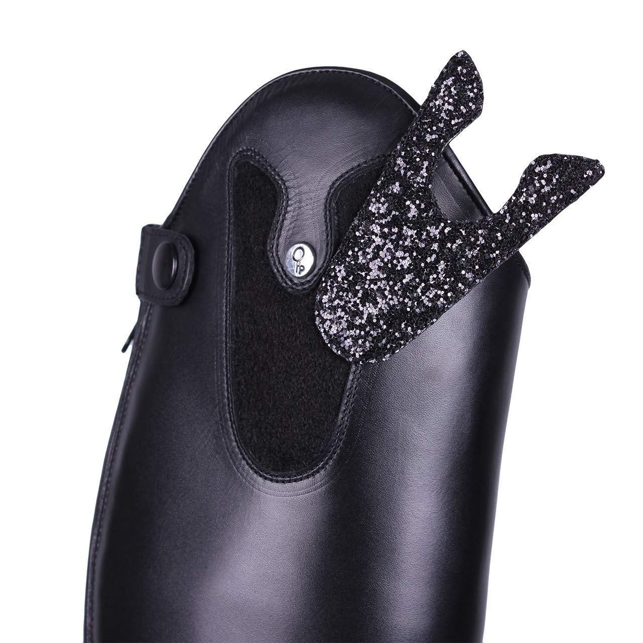 QHP Leder-Reitstiefel Sasha Adult weit schwarz mit wechselbarem Oberteil, RV hinten (38 EU)