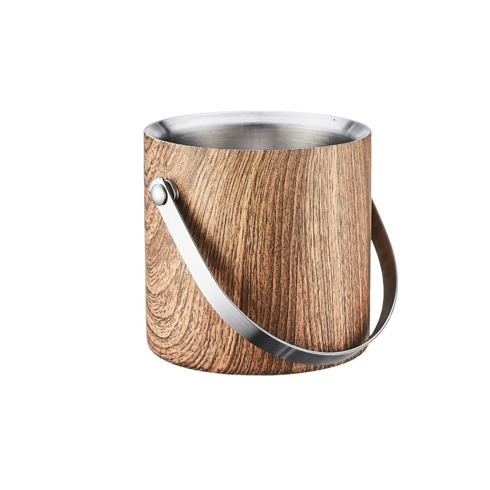 drinks bucket Wood Grain Stainless Steel Ice Bucket With Lid Multi-purpose Bar Party Champagne(Small)