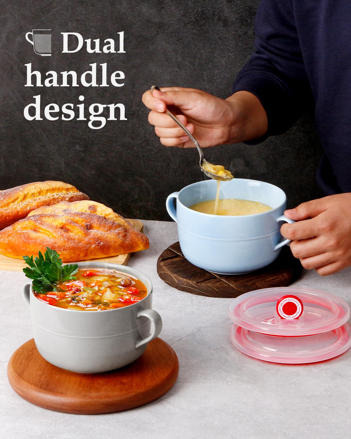 NUTRIUPS 900ml soepkommen met oor, keramische ramen bowl, soepkom met deksel, ramen kom met deksel(grijs NUTRIUPS 900ml soepkommen met oor, keramische ramen bowl, soepkom met deksel, ramen kom met deksel(grijs