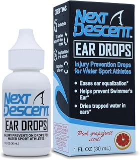 Next Descent Swimmer's Ear Drops: Prevent Otitis Externa, Ease Equalization for Swimming, Diving, Snorkeling & Water Sports
