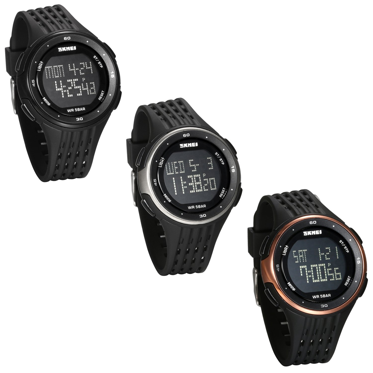 JewelryWe Reloj Digital Deportivo para Hombres, Tiempo Dual Multifunciones Reloj Grande, 5ATM Impermeable Relojes para Aire Libre, Regalo para Chicos Adolescentes