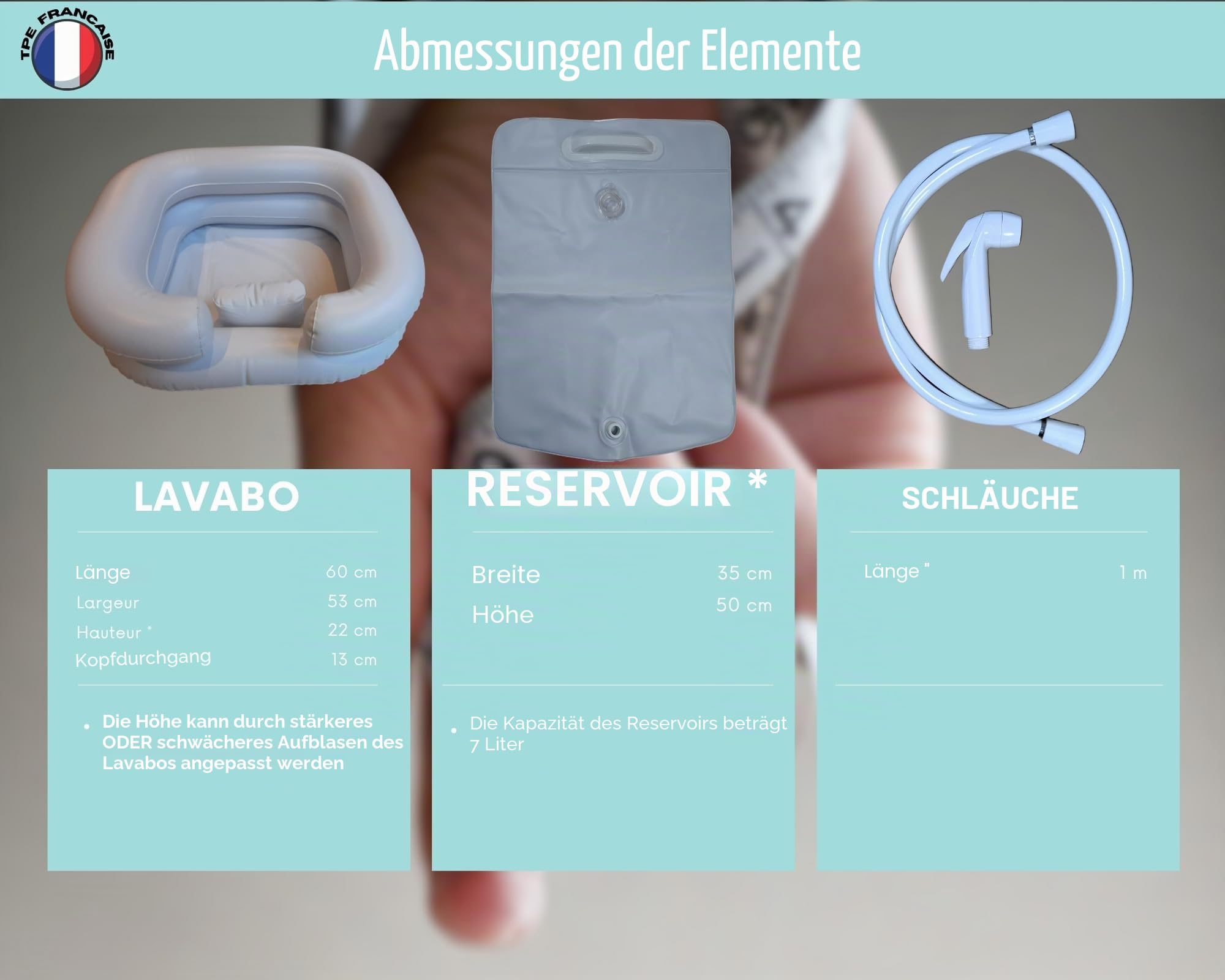 haarwaschbeck für bettlägerige mit integriertem Kissen und Wassertank, Handbrause, Haare waschen im Bett, mobile Haarwaschstation