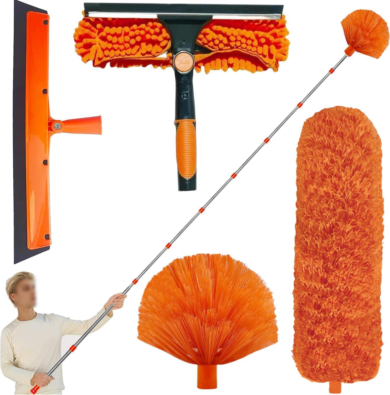 Kit de limpieza telescópico de acero inoxidable de 4,3 m con 4 cabezales
