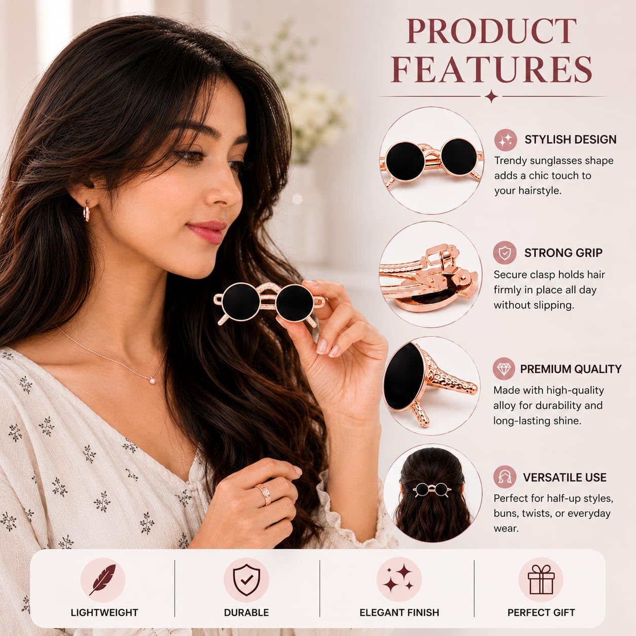 APOLLINE INDIA® 1 Pcs Vintage Sunglasses Hair Clip Retro Style Hair Accessory Cute Metal Hairpins Barrette Ponytail Holder For Women And Girls Headdress 1