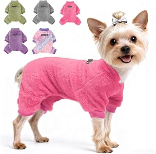 PAWCHIE Dog Fuzzy Velvet Pajamas,Dog Sweater Winter Cloth for Small Dogs Cat,Boy Girl,Pet Jumpsuit, Doggy Apparel for Teacup Yorkie Chihuahua,Pink,XS