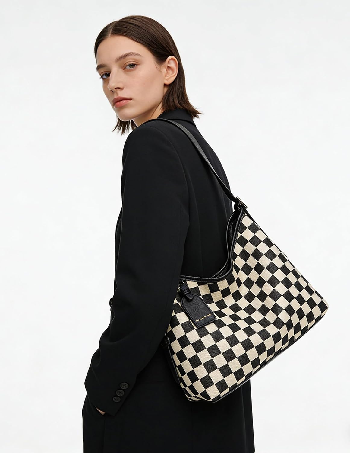Checkered Purses Hobo Bags for Women Checkered Shoulder Bag Fashion Canvas Tote Slouchy Bag
