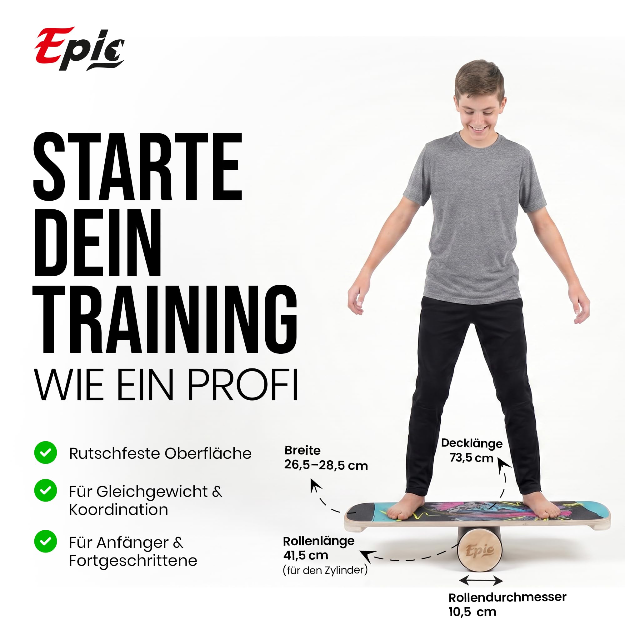 Tabla de equilibrio con rodillo – Entrenador de equilibrio de madera para fitness, tenis, atletismo, surf y snowboard, ideal para todos a partir de 9 años, soporta hasta 150 kg.