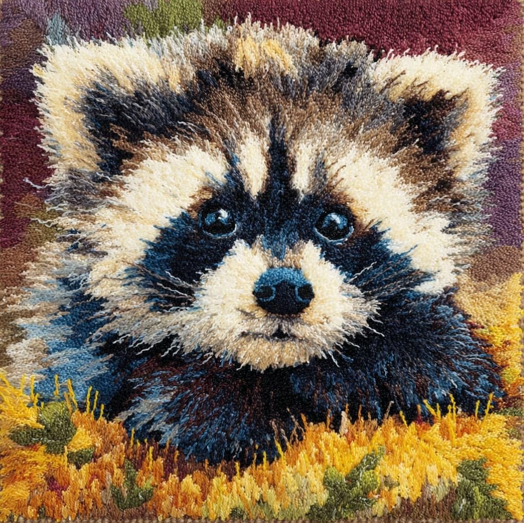 AxiangziK DIY Latch Hook Pillow Kit,Animal Raccoon