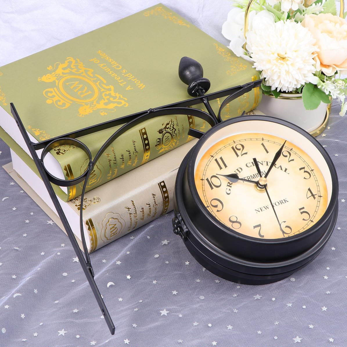 Reloj de Pared Estilo Europeo de Hierro Negro Redondo de Doble Cara