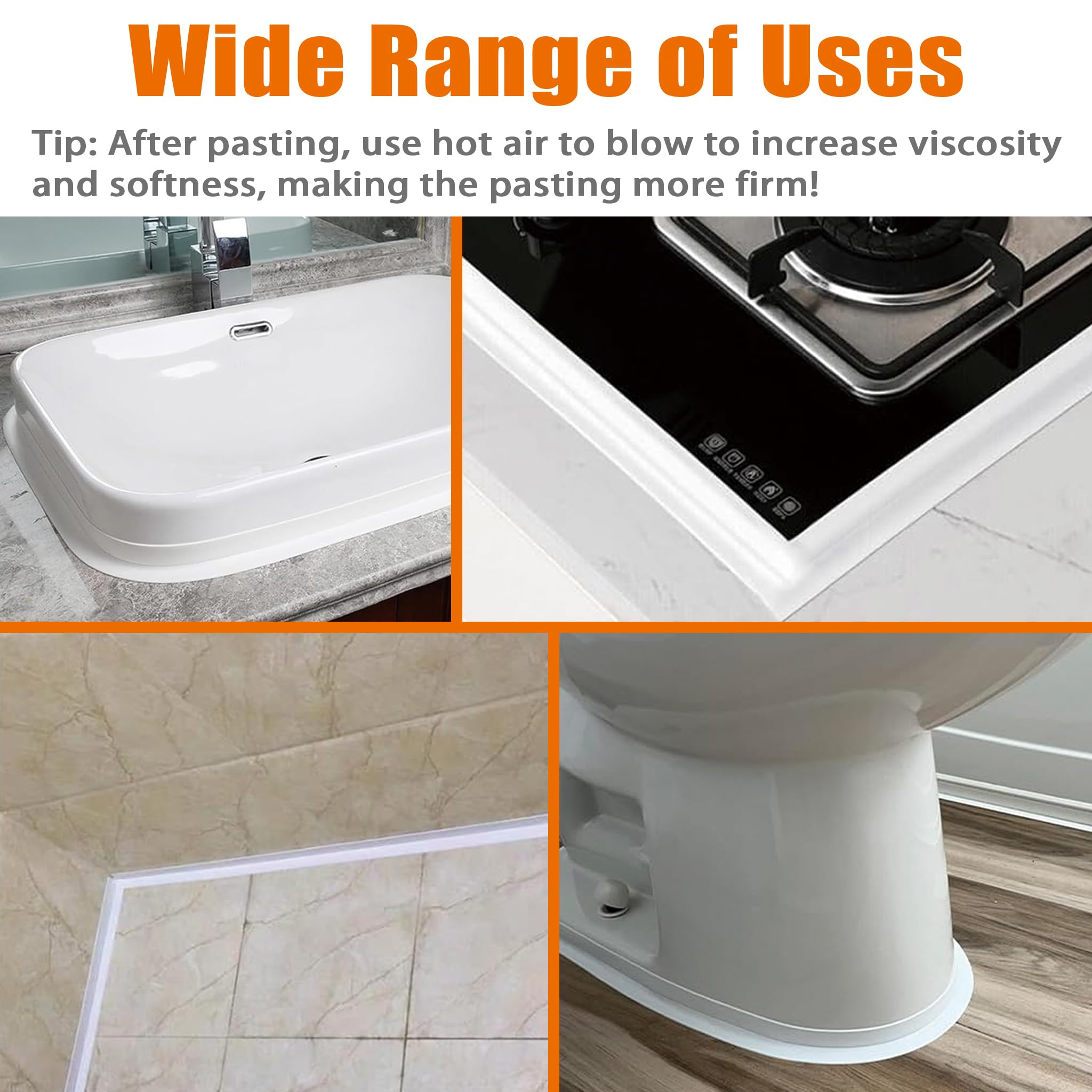 Dichtungsband, wasserdicht, für Badezimmer, selbstklebendes Dichtungsband für Küche, Spüle, WC, Badewanne, Dusche, Badewanne, Boden, Wand, Kantenschutzstreifen (3,8 x 3,2 m, 3 Stück)