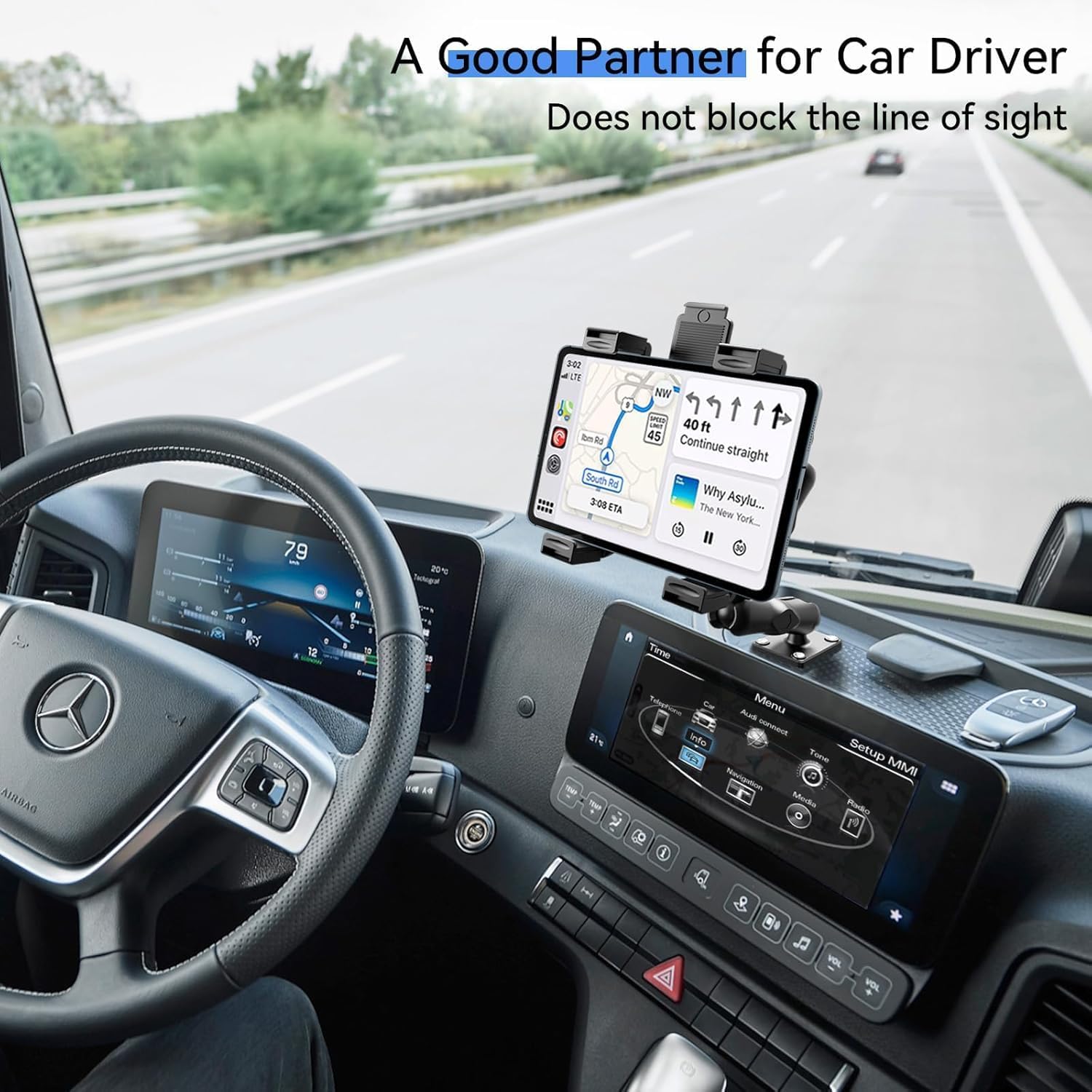 OHLPRO Heavy Duty Tablet Holder for Truck, iPad Holder for Car Drill Base, 360°Adjustable 3-Stage Arm Car Mount for All 7" - 11.5" iPad Pro,Mini,Samsung Tab, Nexus, Great for Desks, Wall, Businesses