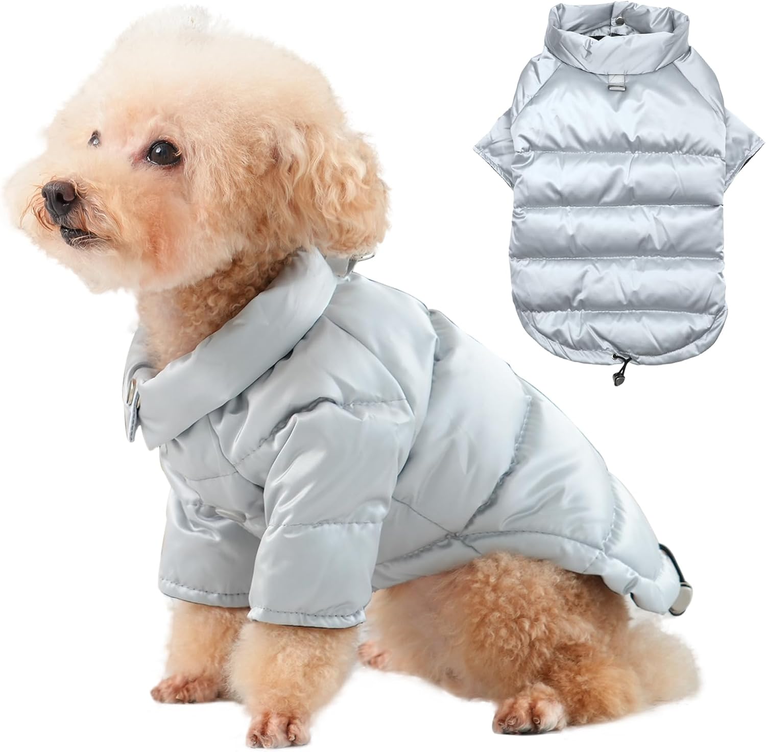 Heavyweight Dog Puffer Coat for Extra Cold Winter,Thicken Warm Insulated Puppy Down Jacket for Small Dogs,Silvergray M