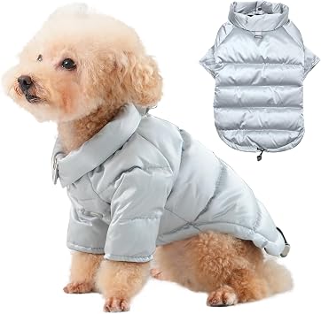 JoyDaog Heavyweight Dog Puffer Coat for Extra Cold Winter,Thicken Warm Insulated Puppy Down Jacket for Small Dogs,Silvergray M