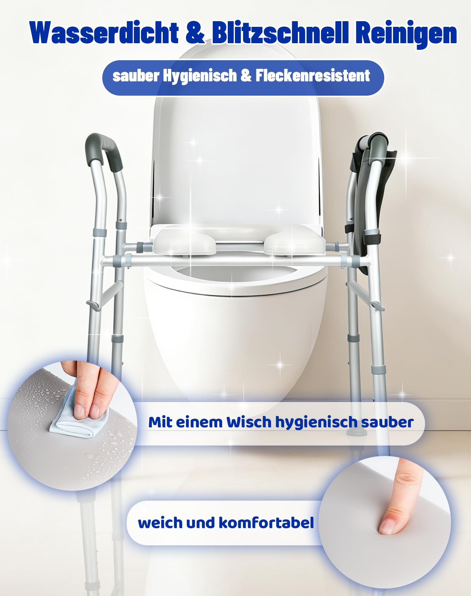 Toilettensitzerhöhung mit Armlehnen WC Sitzerhöhung Aufstehhilfe Toilettenaufsatz für Senioren Erhöhter Toilettensitz mit verstellbarer 8-Stufen Höhe/4-Stufen Breite Toilettenerhöhung bis zu 180kg