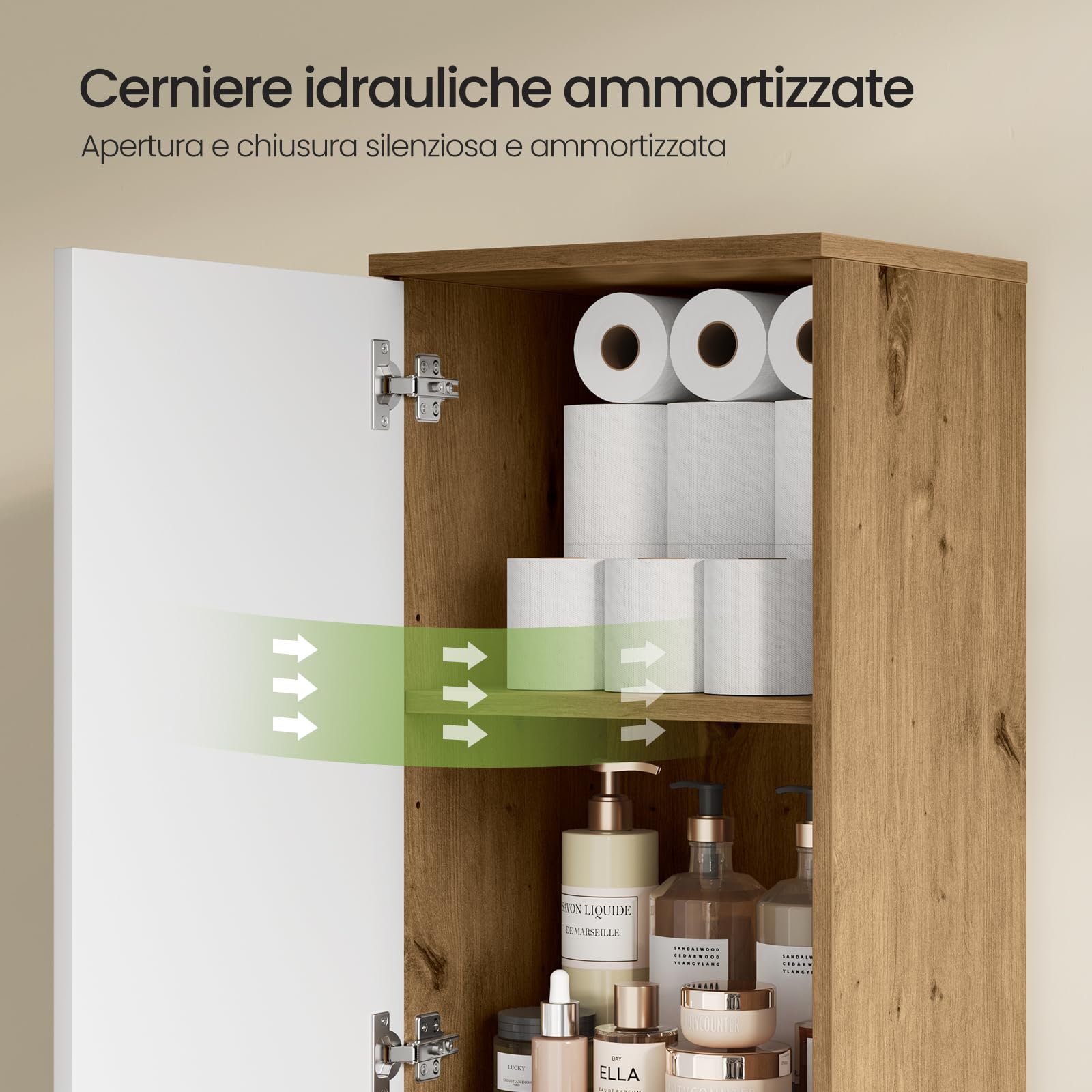 EUGAD Colonna Bagno 2 Ante Cassetto Ripiani Regolabili 35x30x176.5cm Bianco+Rovere
