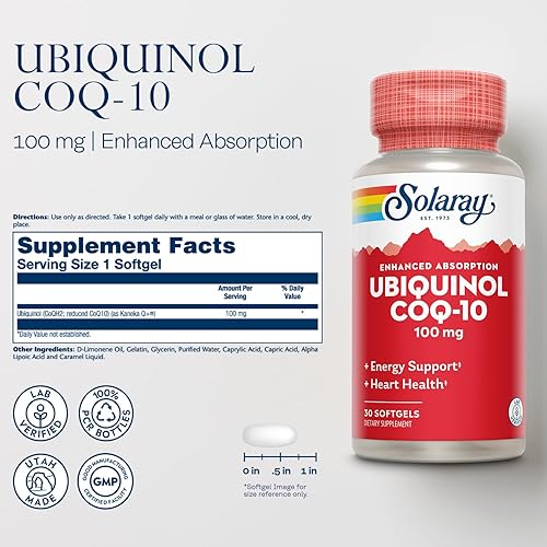 Miniatura 2 de SOLARAY Ubiquinol CoQ-10 100 mg, absorción mejorada, función cardíaca saludable y soporte de energía celular, 30 cápsulas blandas