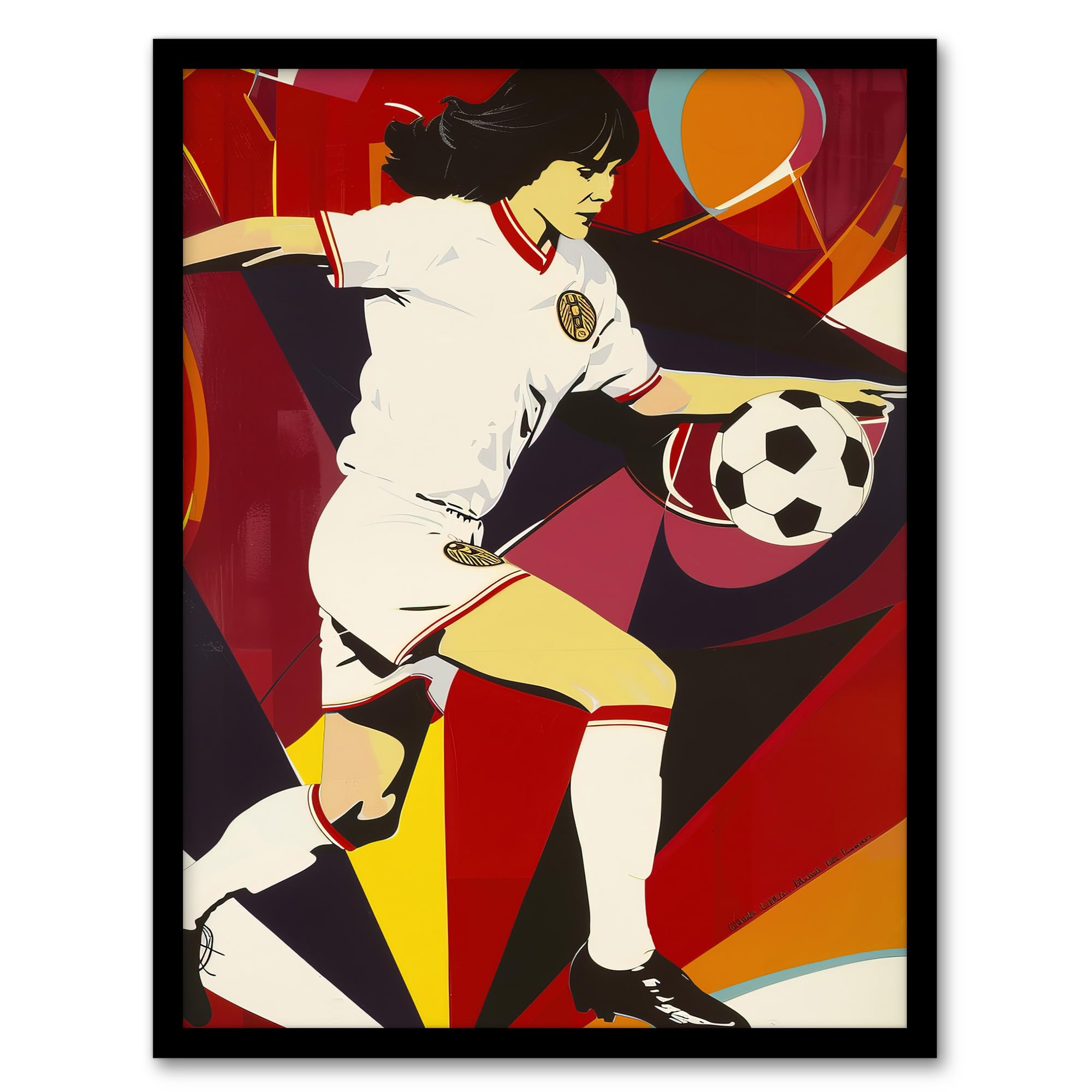 Artery8 Female Footballer in Motion Artwork Red Powerful Living Room Artwork Framed Wall Art Print 18X24 Inch
