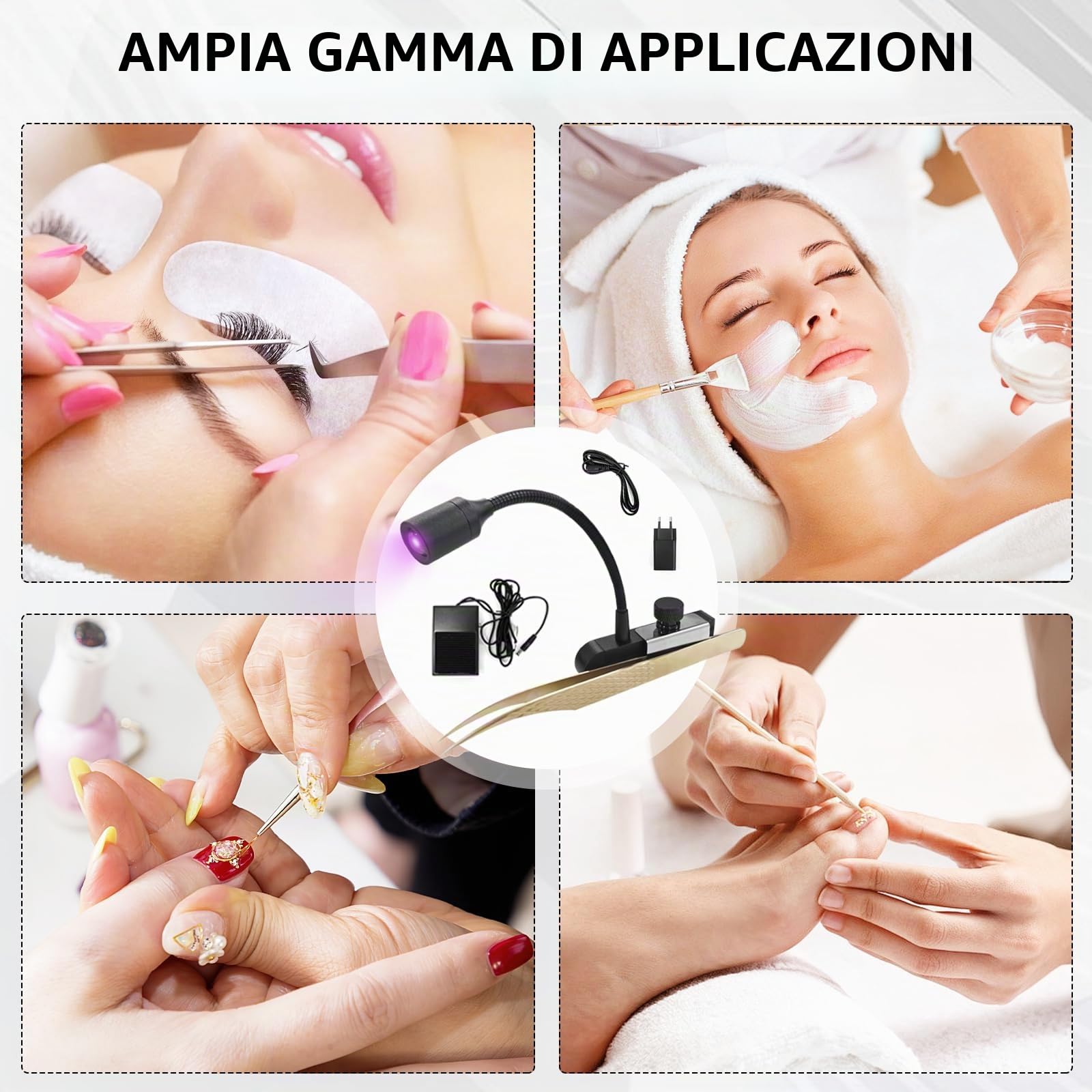 Lampada Per Ciglia, Lampada Per Ciglia 1,8W Lampada UV Portatile Per Fotopolimerizzazione Lampada Per Extension Ciglia Con Interruttore A Pedale Pinzette Collo Cigno Polimerizzazione In 1-3 Secondi