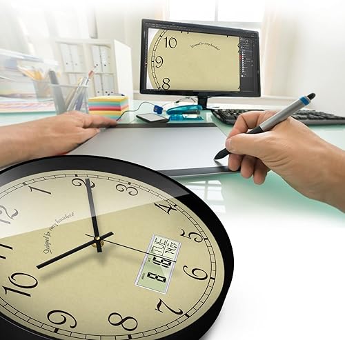 Miniatura 9 de SCOAGE Reloj de pared digital de 12 pulgadas con fecha, temperatura y hora, color beige