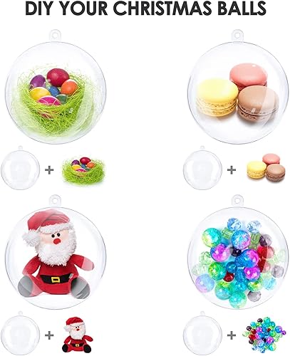 Miniatura 4 de Paquete de 20 bolas de adorno de bricolaje transparentes, rellenables, bolas para manualidades, decoraciones de Navidad, regalo de día festivo,