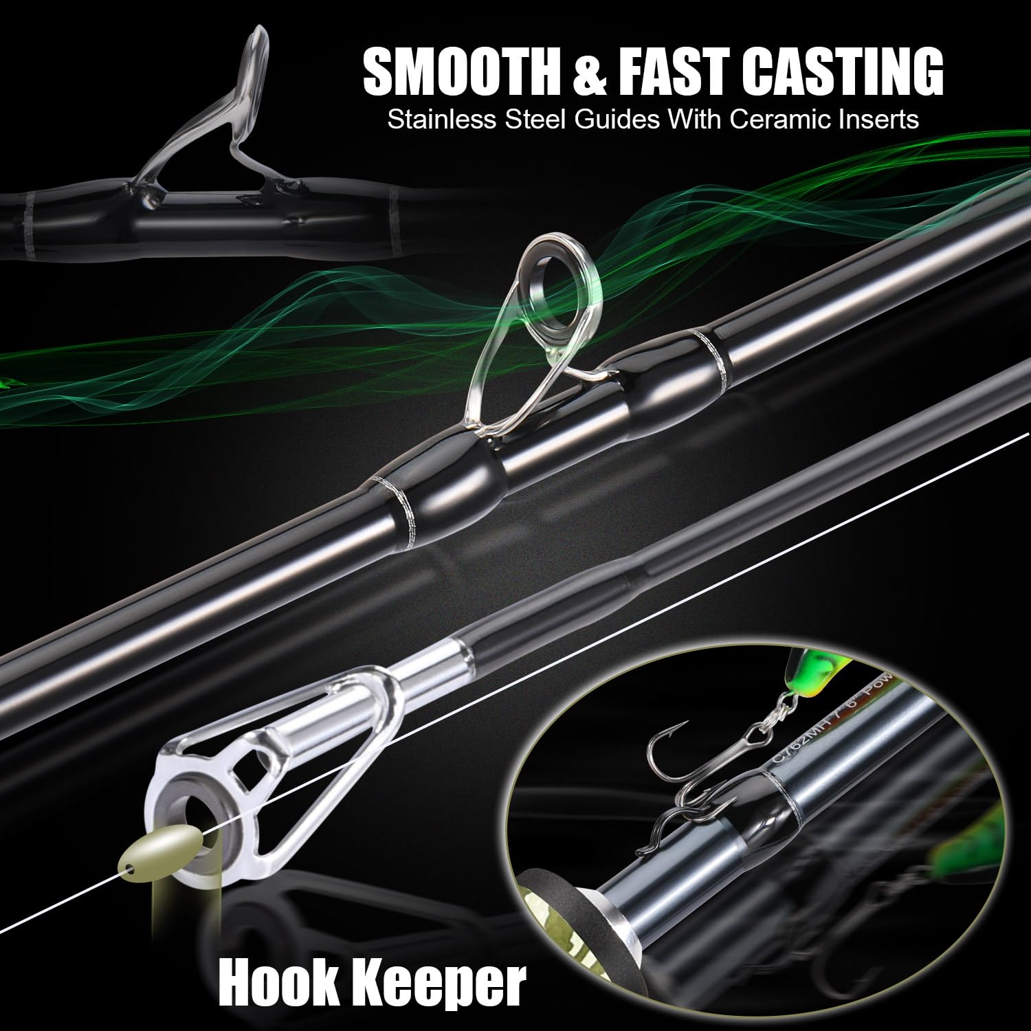 Sougayilang Baitcaster Combo, 30 ton + 24 tony, grafitowy, 2-częściowy odlew wędkarski, uchwyt superpolimerowy, uchwyt na haczyki w stylu "S" z kołowrotkiem moro