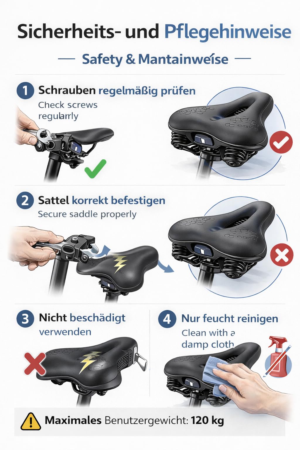 Trekking Gel-Polster-Sattel für Fahrrad,Fahrradsattel Komfort mit Federung – Ergonomischer Gel-Sattel mit Stoßdämpfer & Belüftung – Extra Breiter Fahrradsitz für Damen & Herren