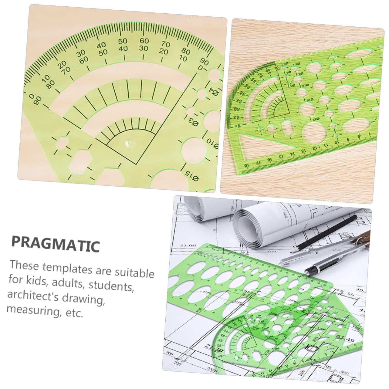 POPETPOP Stencil Geometrici in Plastica Verde per Misurazioni Pratiche Set di 11 Righello Geometrico Semplice Design per Disegno e Fai-da-te di Architetti