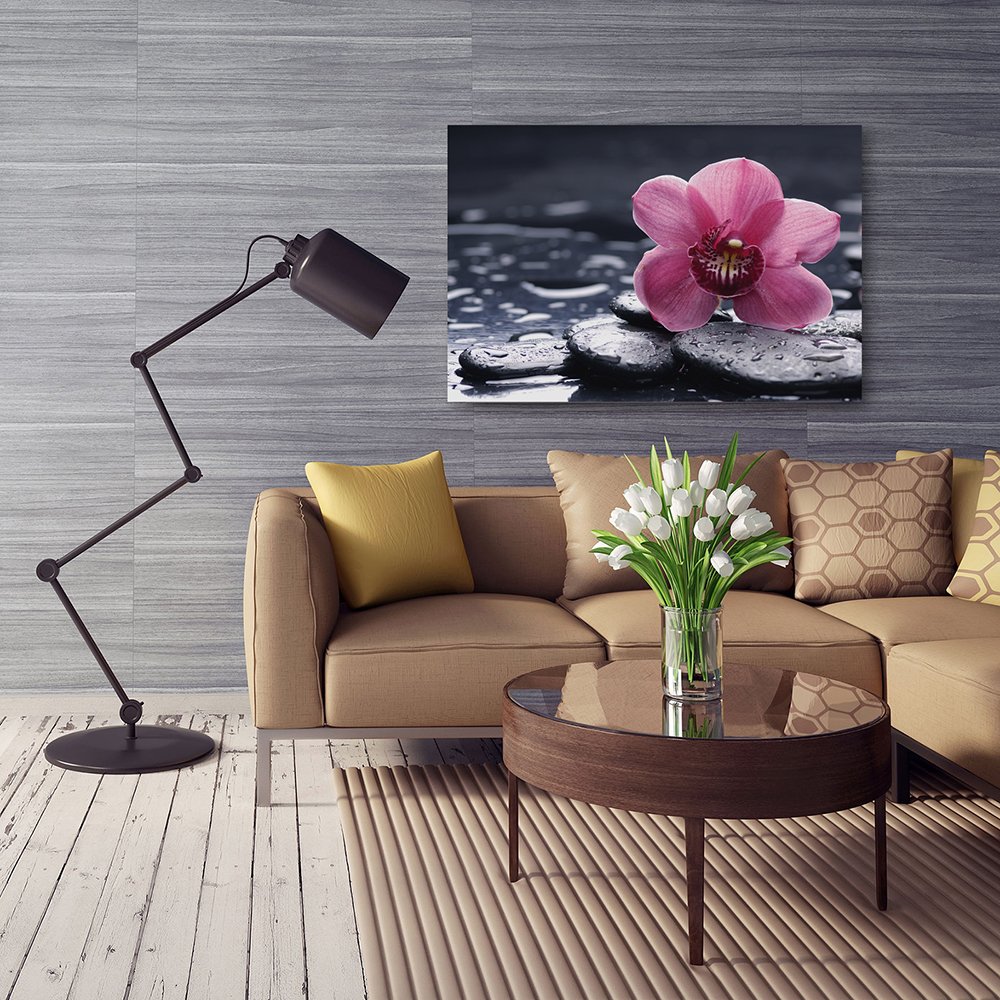 Feeby Frames, Quadro pannelli, Pannello singolo, Quadro su tela, Stampa artistica, Canvas 50x70 cm, COMPOSIZIONE, ZEN, ORCHIDEA, ACQUA, CIOTTOLI, VIOLET, SPA