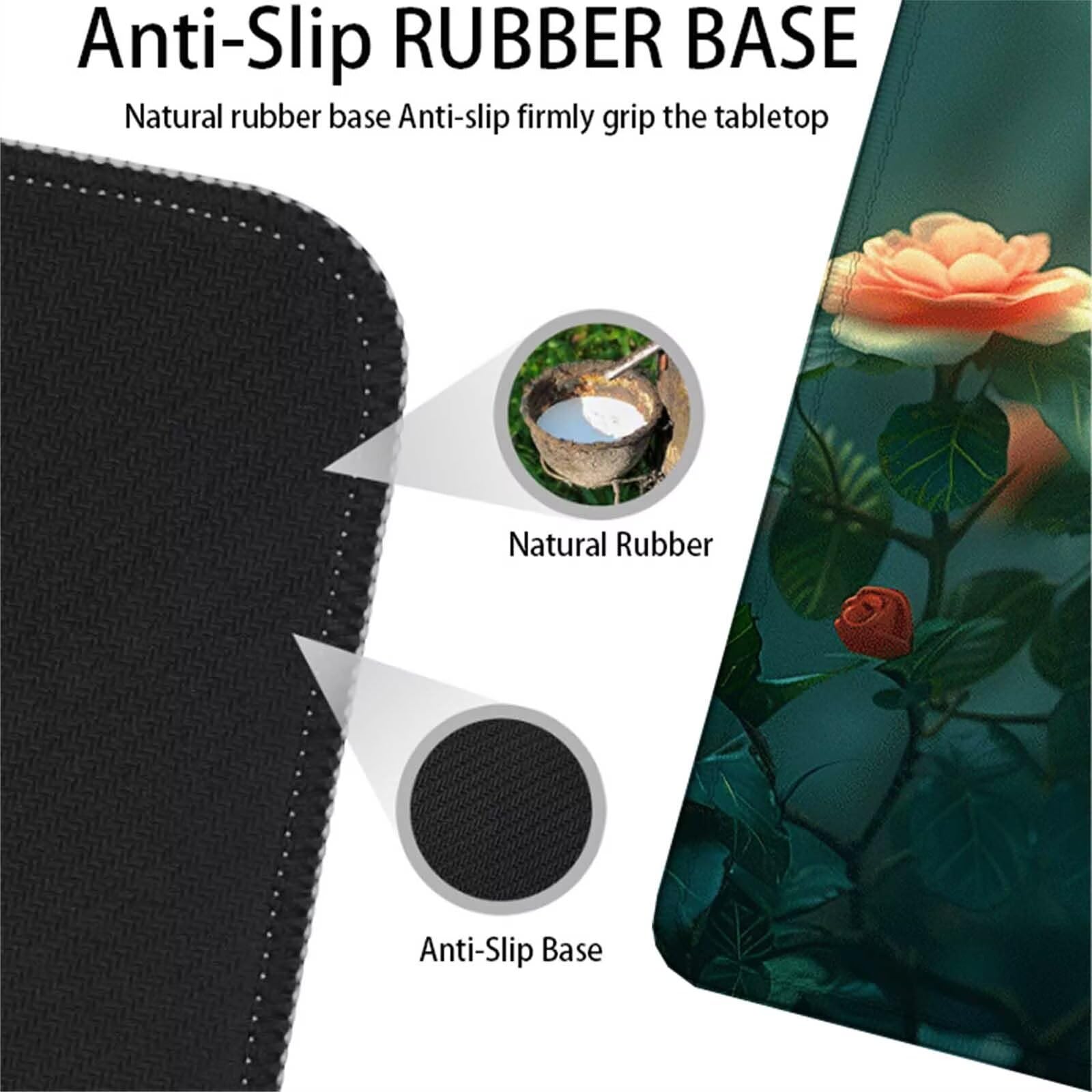 Rosa Alfombrilla Ratón Flor Alfombrilla Gaming XXL (1500x800x3MM), Impermeable Mouse Pad con Bordes Cosidos Tapete Escritorio con Base de Goma Antideslizante para Accesorios Gaming, Oficina -zzg2505B3