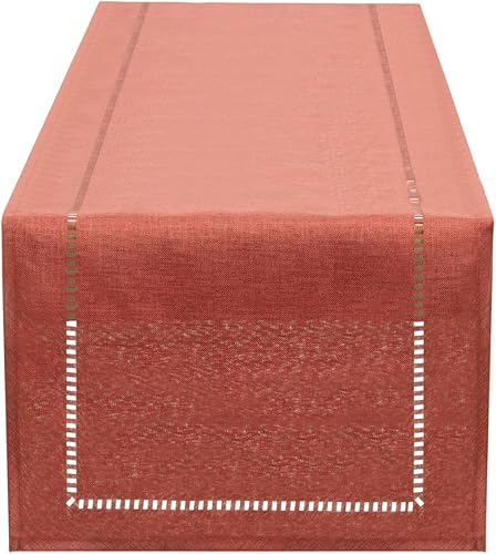 Camino de mesa de lino naranja de 12 x 110 pulgadas, camino de mesa moderno, con aspecto de lino de color sólido, moderno camino de mesa de fácil