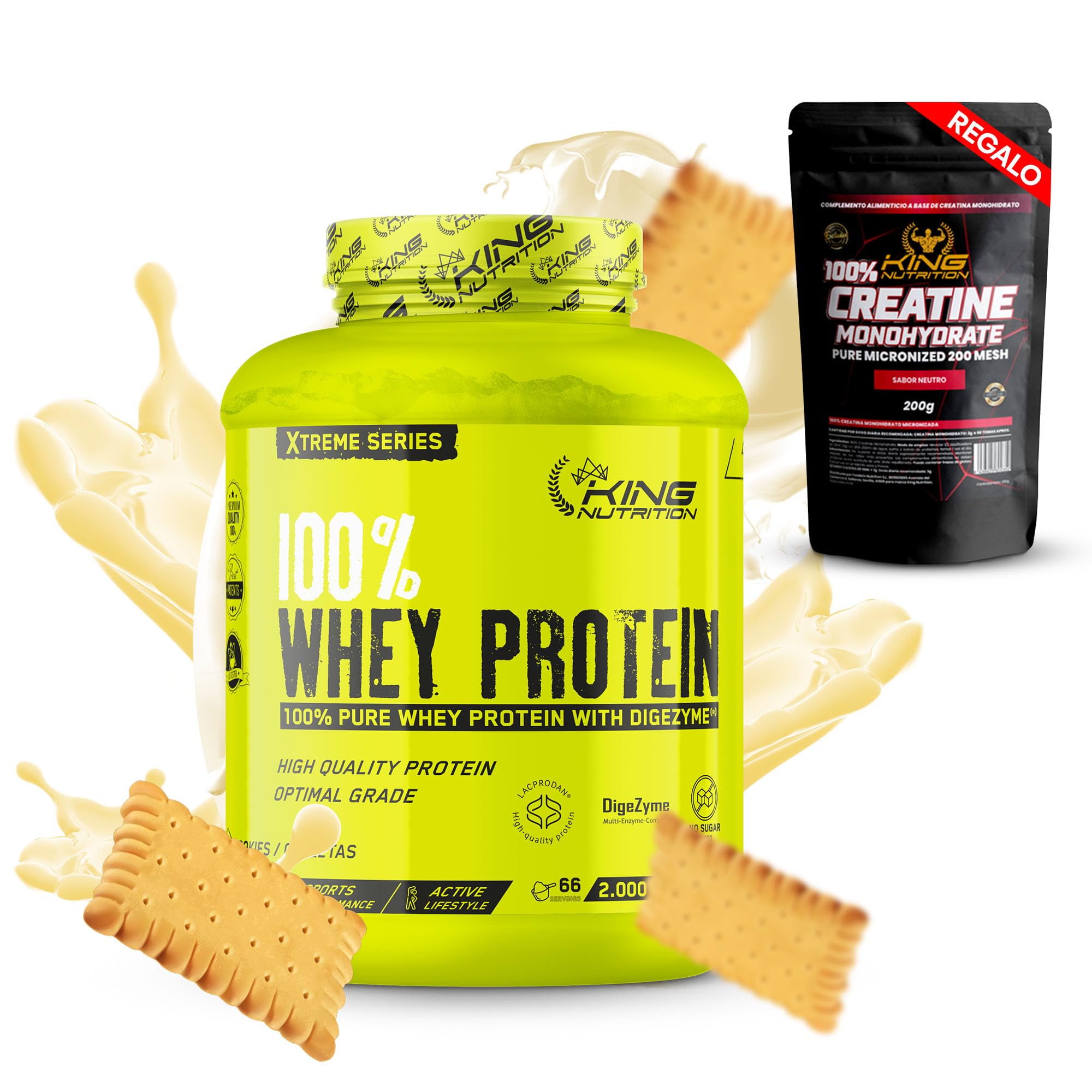 King Nutrition 100% Whey Protein 2kg Xtreme Series. (Cookies) + Creatina 200gr King