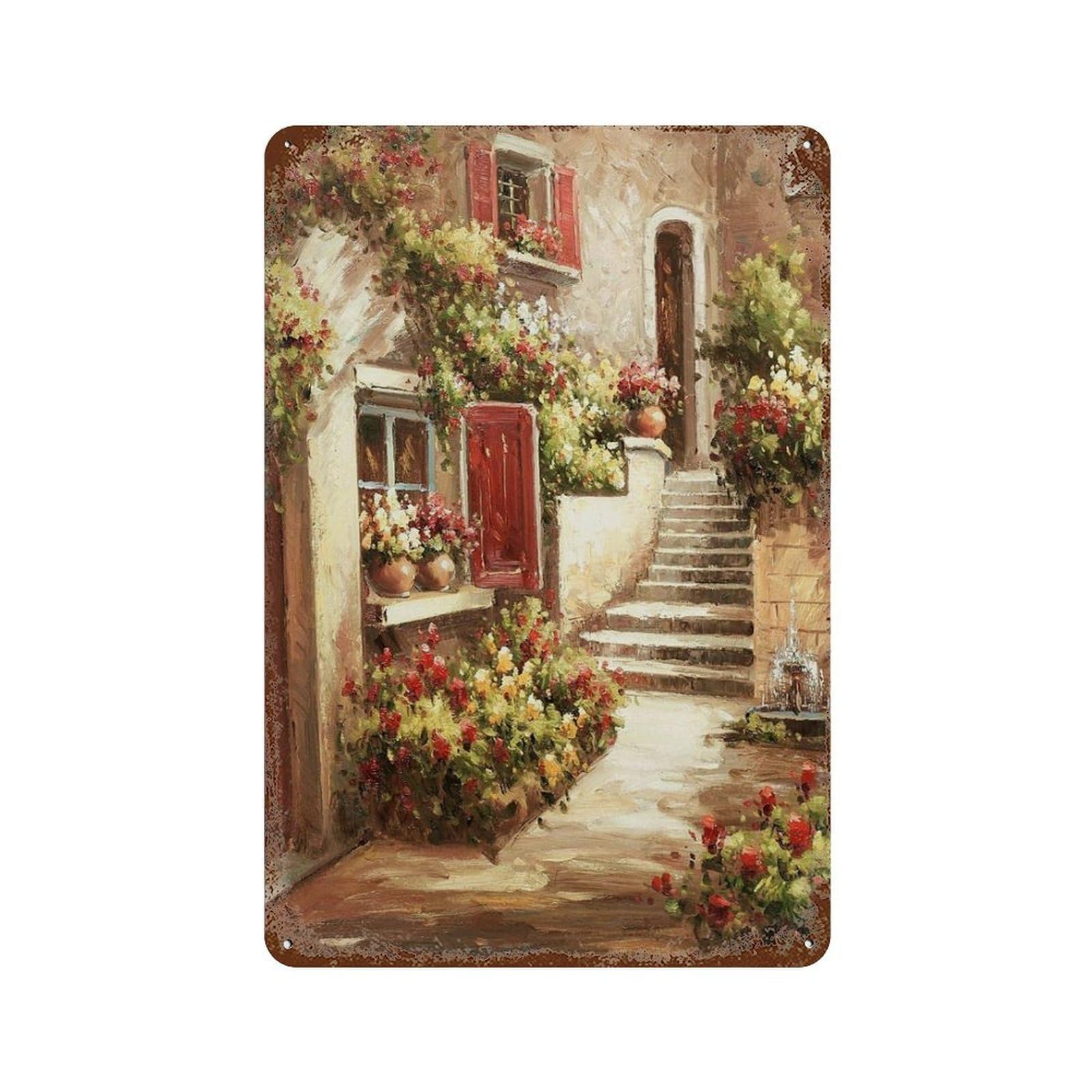 xiaoxiaoshen Cityscape Italian Mediterranean Wall Decor Art Metal Tin Poster Modern Home Decor Art Home Bar Shop Decorations Vintage Sign 30x20cm