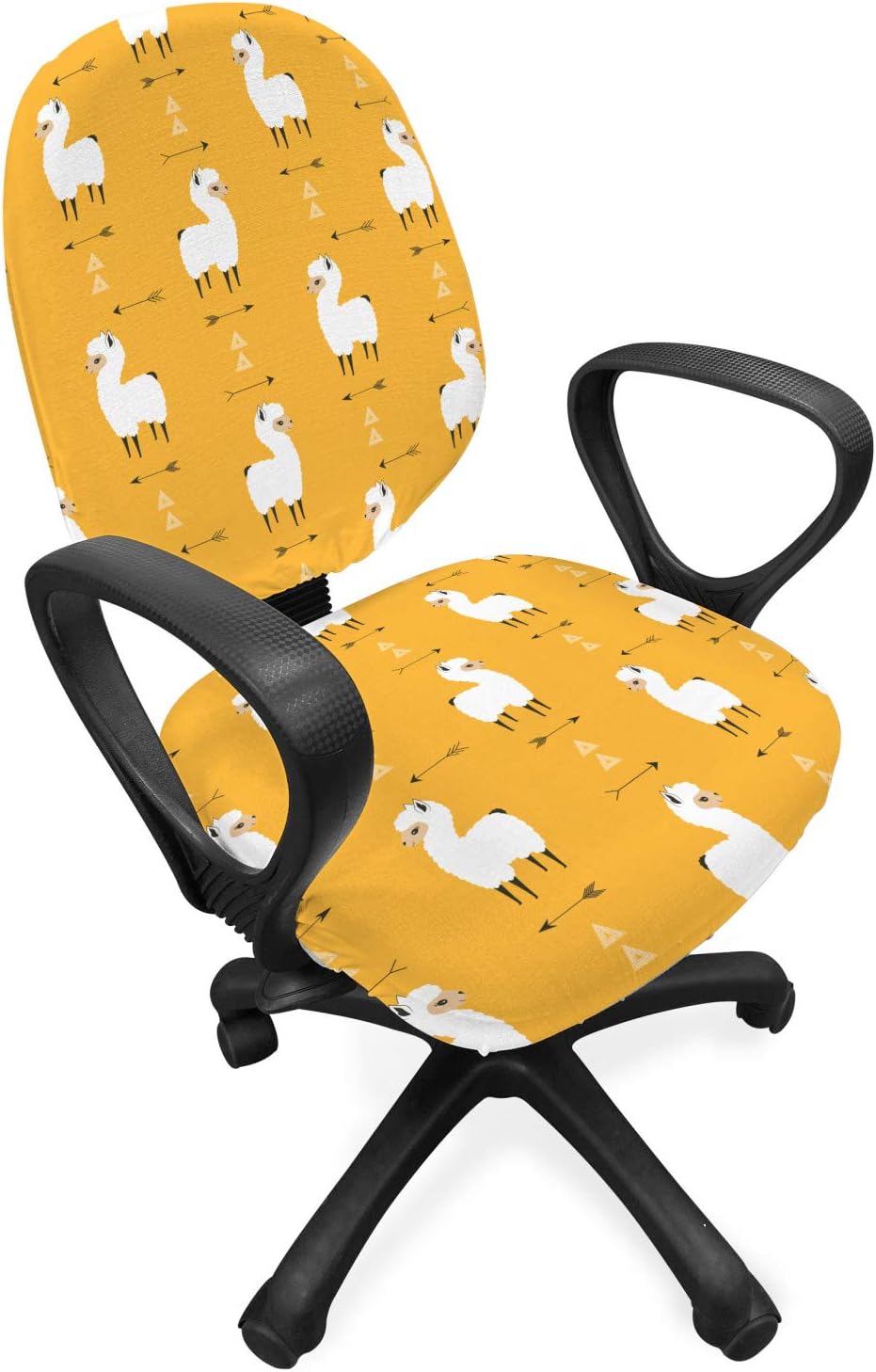 Ambesonne Llama Office Chair Slipcover, Composition of Fluffy Creatures and Geometric, Protective Stretch Decorative Fabric Cover, Standard Size, Orange White