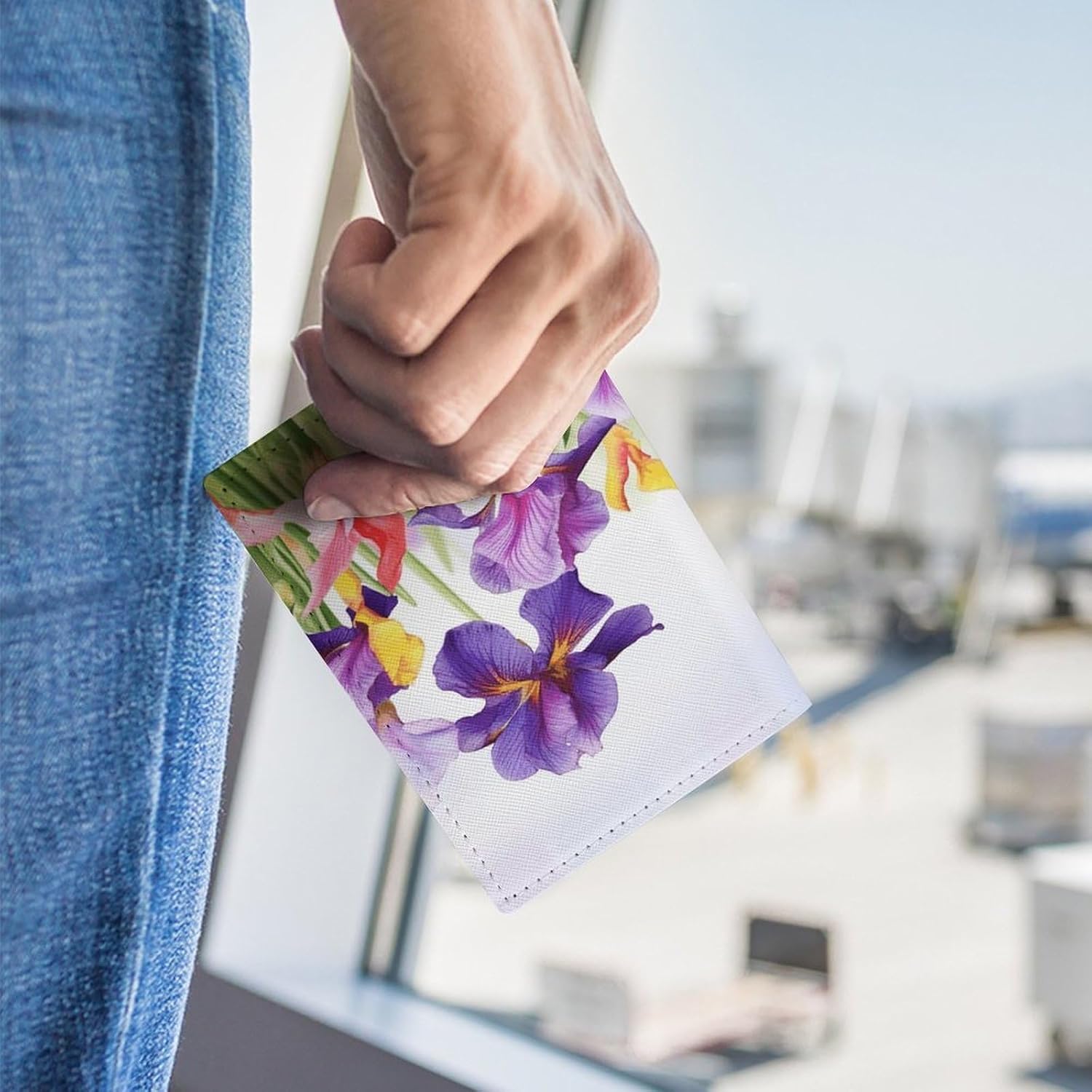 Iris Flower Butterfly Passport Holder for Adult Leather Passport Cover Portable Passport Wallet Fashion Travel Document Organizer Exquisite Passport Protector Credit Card Holder image 3