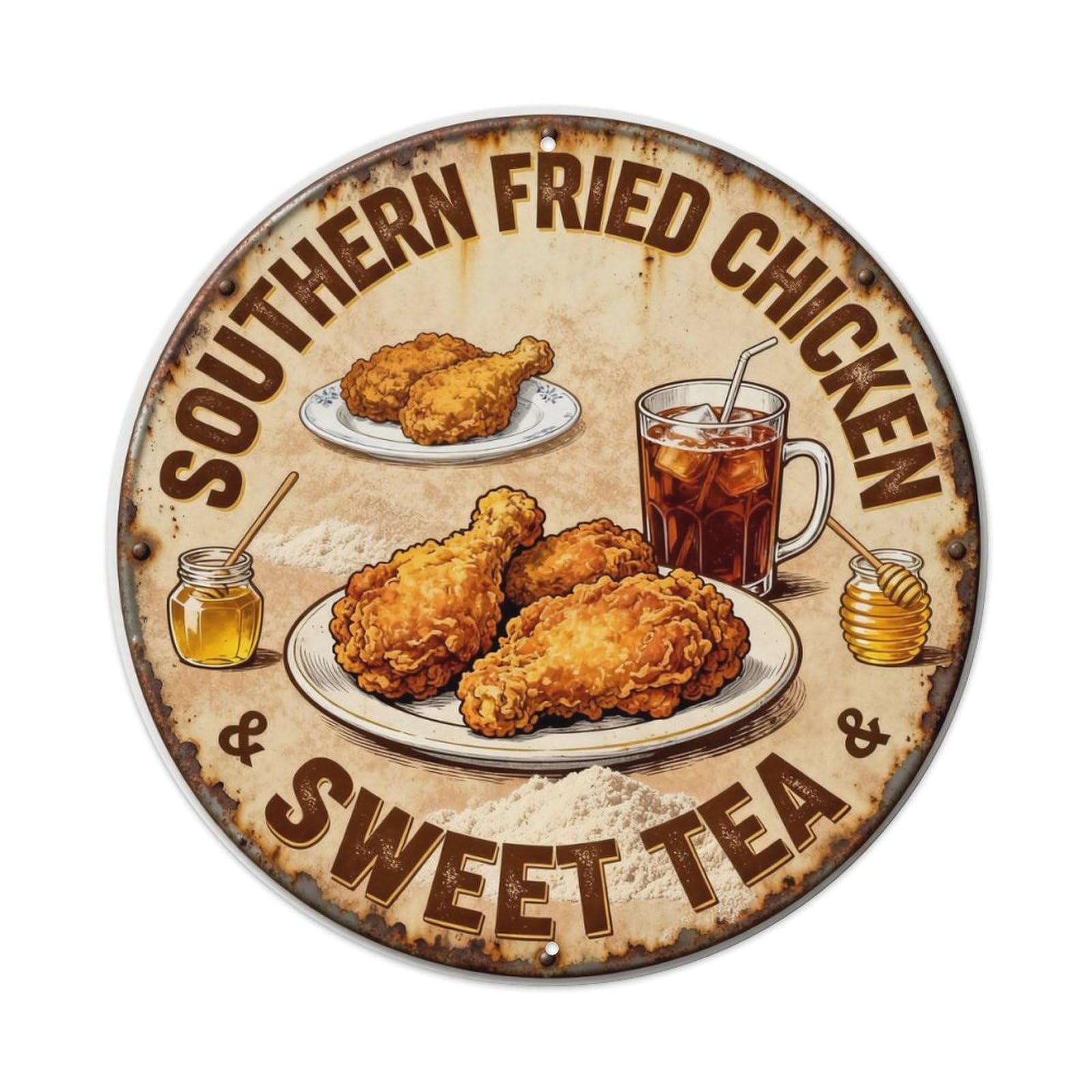 SOUTHERN FRIED CHICKEN & SWEET TEA Metal Tin Sign Plaque