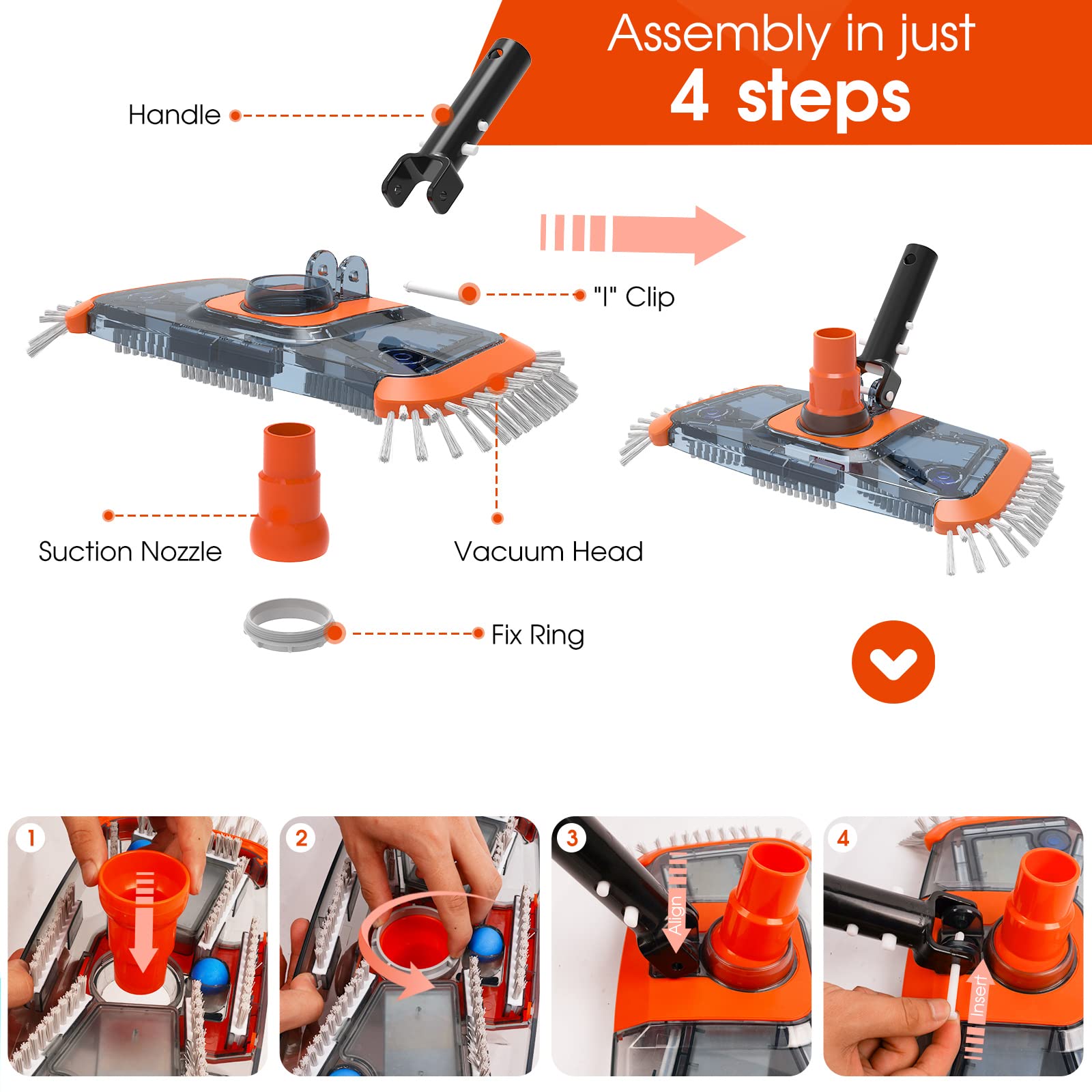 Mr Humble Pool Vacuum Head with Side Brush & Universal Rotatable Hose Adapter, Weighted Rectangle (Safe for Vinyl Liner Pool), Suitable for Inground & Above Ground Pools