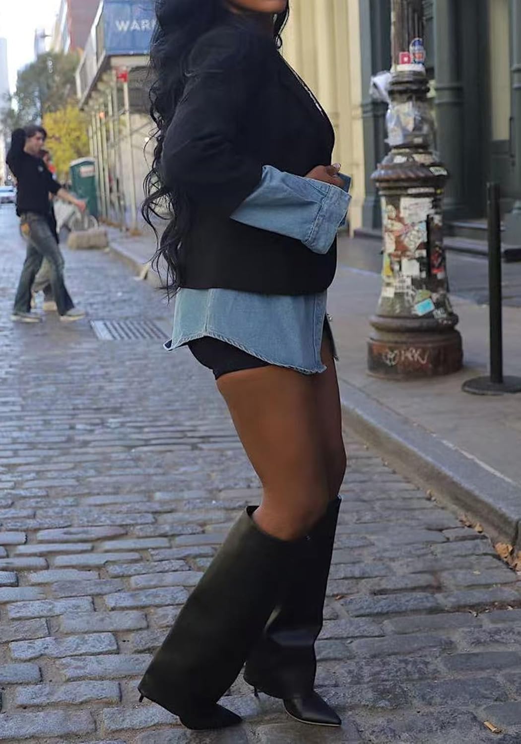 レディース デニム ブレザー ジャケット カジュアル パッチワーク 長袖 トップ オープン フロント ジーンズ ジャケット