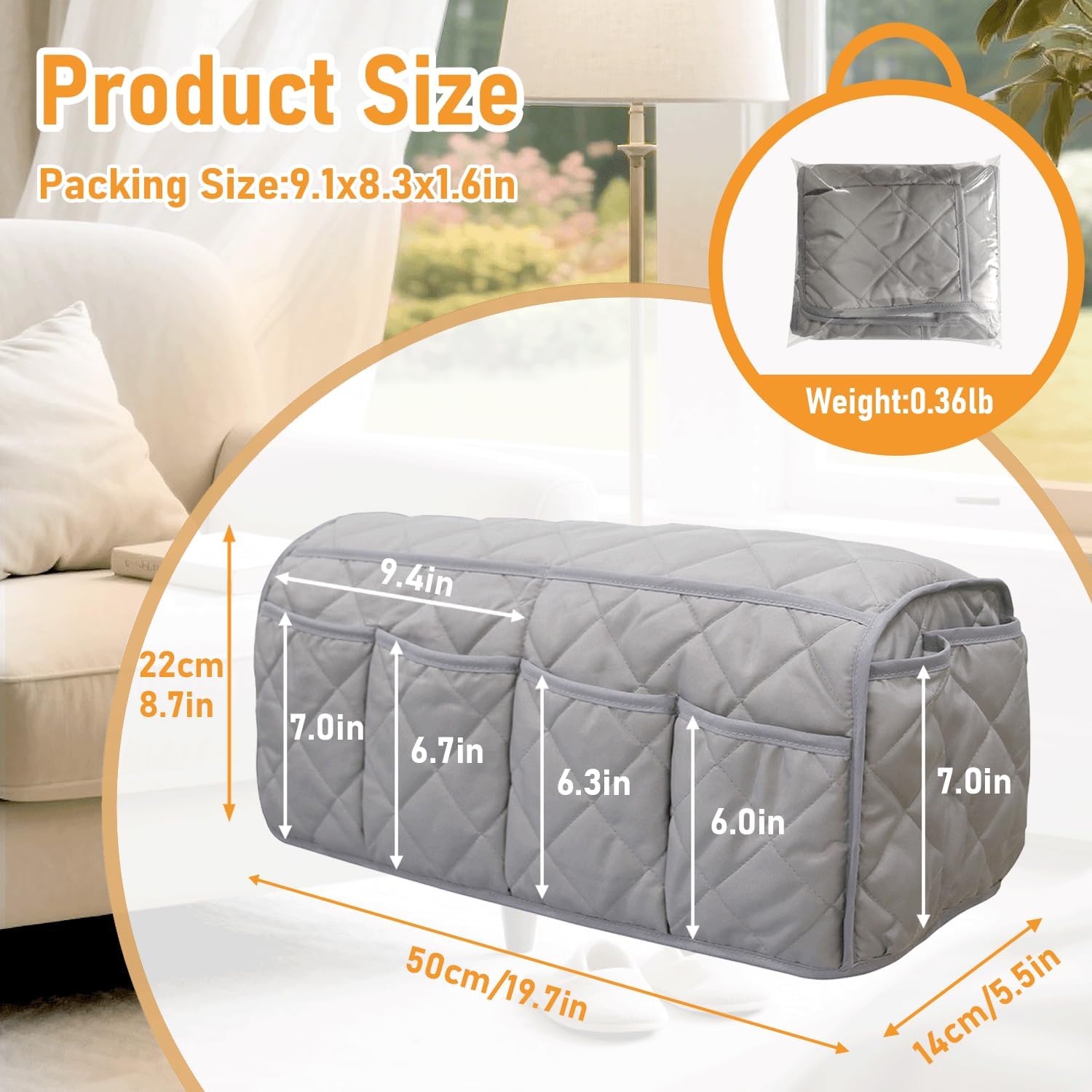 Armchair Caddy, Remote Control Holder for Recliners, Sofa Armrest Organizer, Non Slip Recliner Organizer, Couch Caddy with 14 Pockets Storage for TV Remote, Phone, Magazine (Grey)