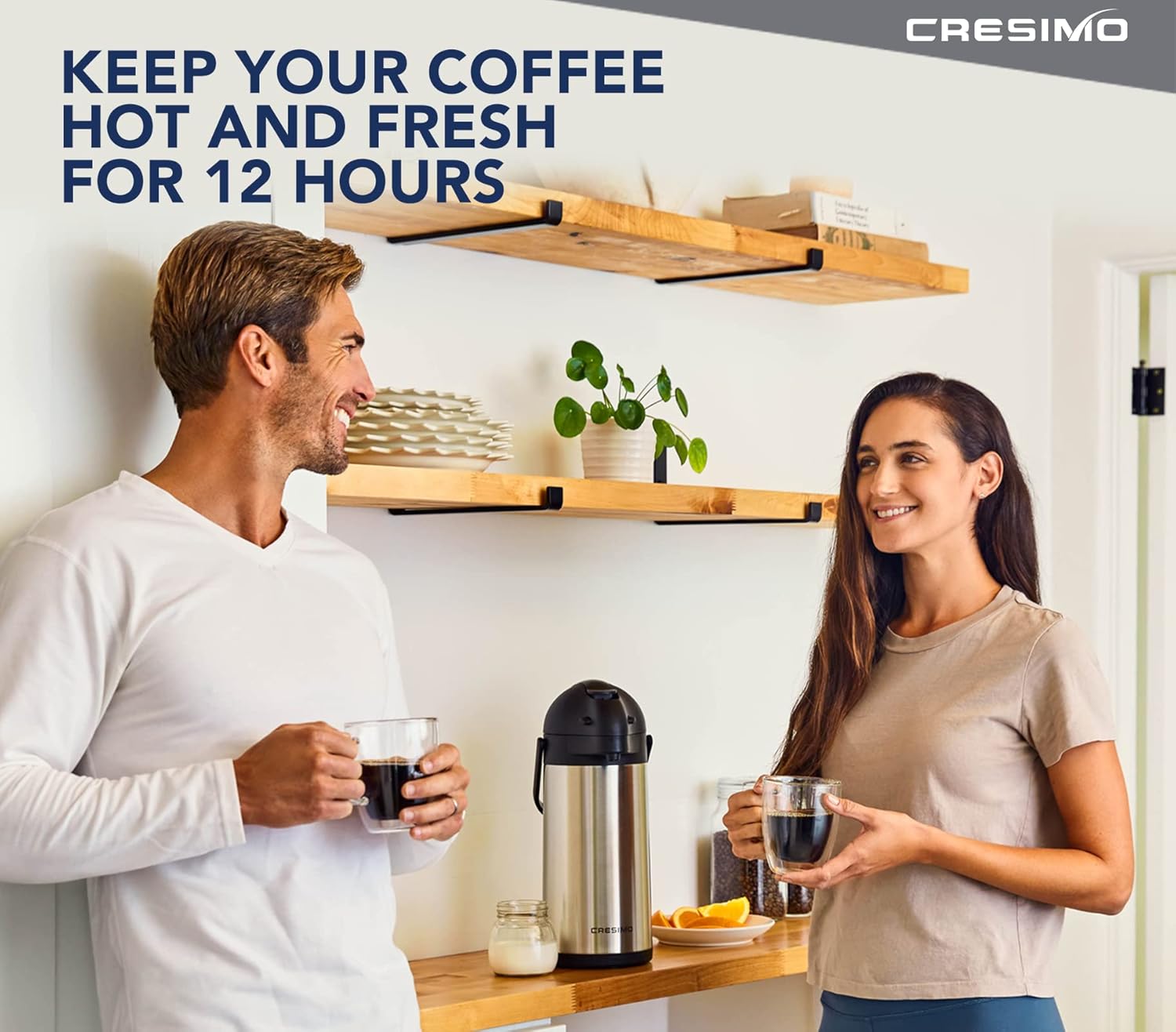 101 Oz Airpot Thermal Coffee Carafe - Insulated Stainless Steel Coffee Dispenser with Pump - Thermal Beverage Dispenser - Thermos Coffee Carafe for Keeping Hot Coffee & Tea Hot For 12 Hours - Cresimo: Home & Kitchen