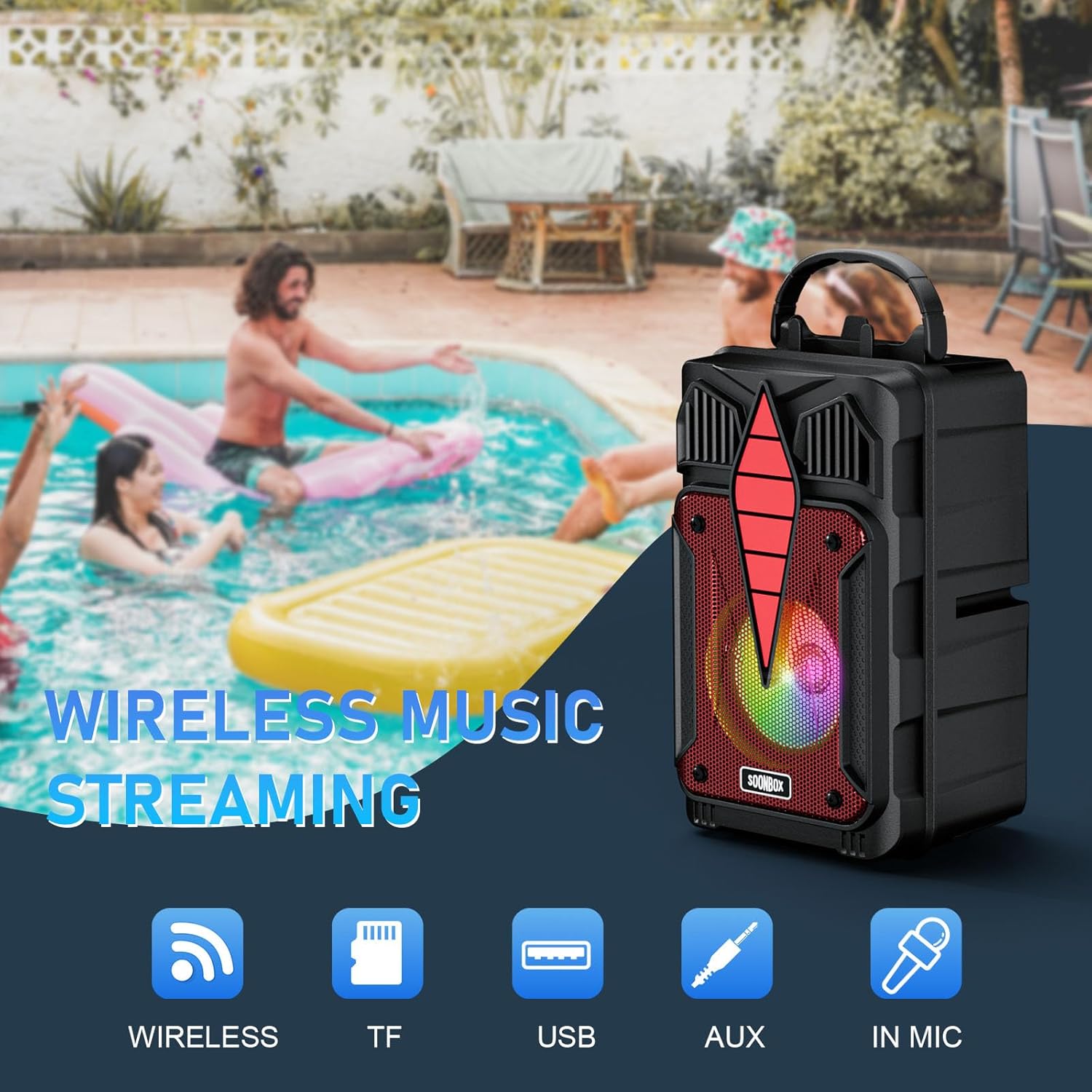Portable Bluetooth Speaker with Microphone, Bluetooth Karaoke Speaker with Voice-Activated RGB Multi-Color Rhythm Light (red) image 2 of 7 B0DT9FGR9Q