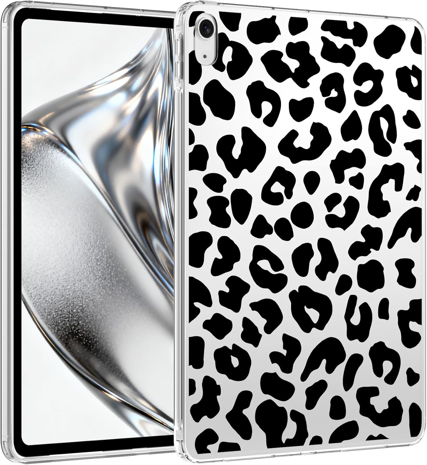 for iPad (A16) 11th Gen 2025 11"/10th Gen 2022 10.9",Black Leopard Print Crystal Clear Case,Slim Lightweight Anti-Scratch Soft TPU Bumper Hard Acrylic Back Cover for Women