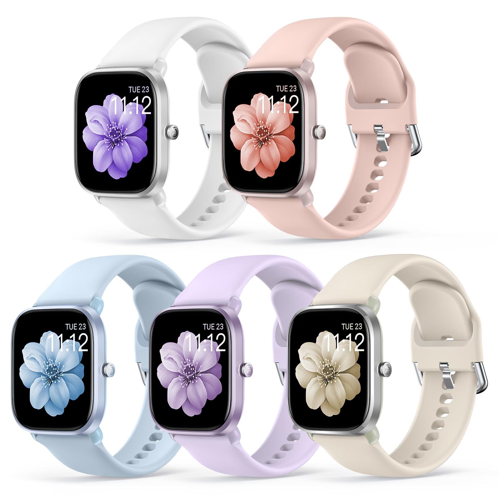 Higgs 5 Piezas Correa 20mm Compatible con Amazfit GTS/GTS 2(2Mini)/GTS 3/GTS 4 Mini Mujer Hombre, Correas Amazfit Bip S/Bip S Lite/Bip U/Bip U Pro, Pulsera Suave Silicona Deportiva