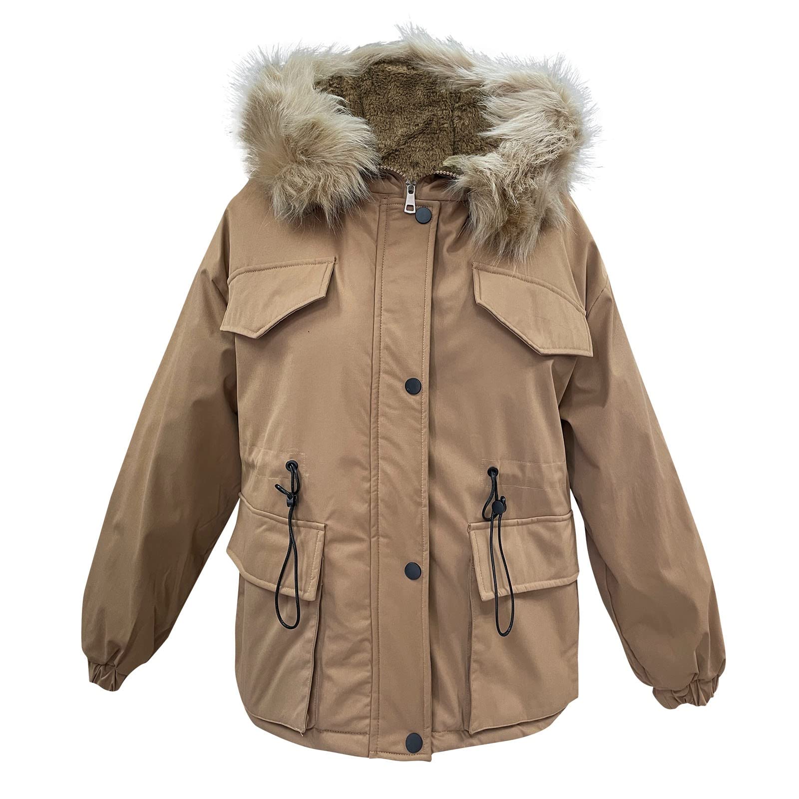 Veste Polaire Femme Chaude à Capuche - Coupe Ample Et Douce - Pour L'hiver - Tissu Fourrure Synthétique