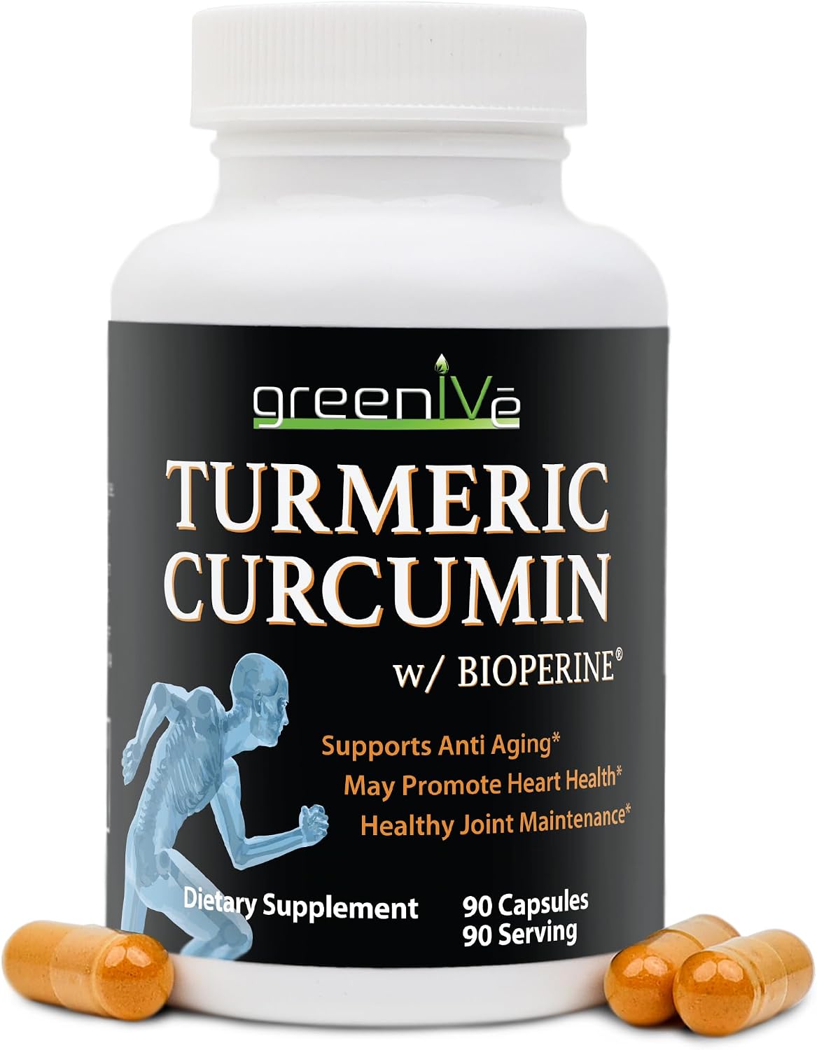 GreenIVe Turmeric Curcumin with BioPerine® 95% Curcuminoids 1500mg – 46X Higher Absorption Black Pepper Extract – 90 Vegetarian Capsules – Non-GMO, Made in USA