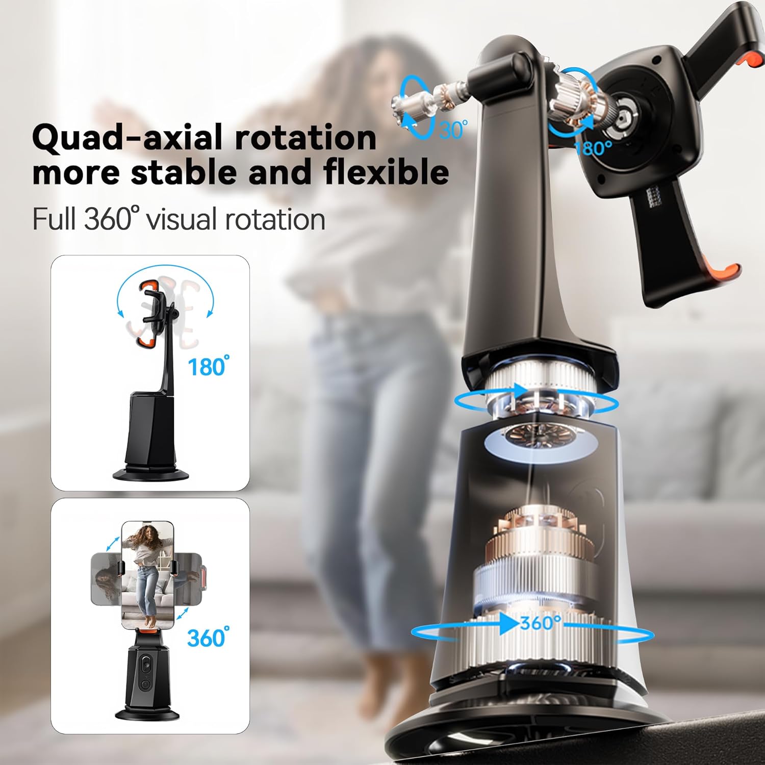 weini Auto Face Tracking Tripod 360 Rotation with Stand, No App, Phone Camera Stand with Gesture Control, Face Locking, One-Hand Place, Smart Shooting Holder for TikTok, Vlogging Kit, Black - Image 7