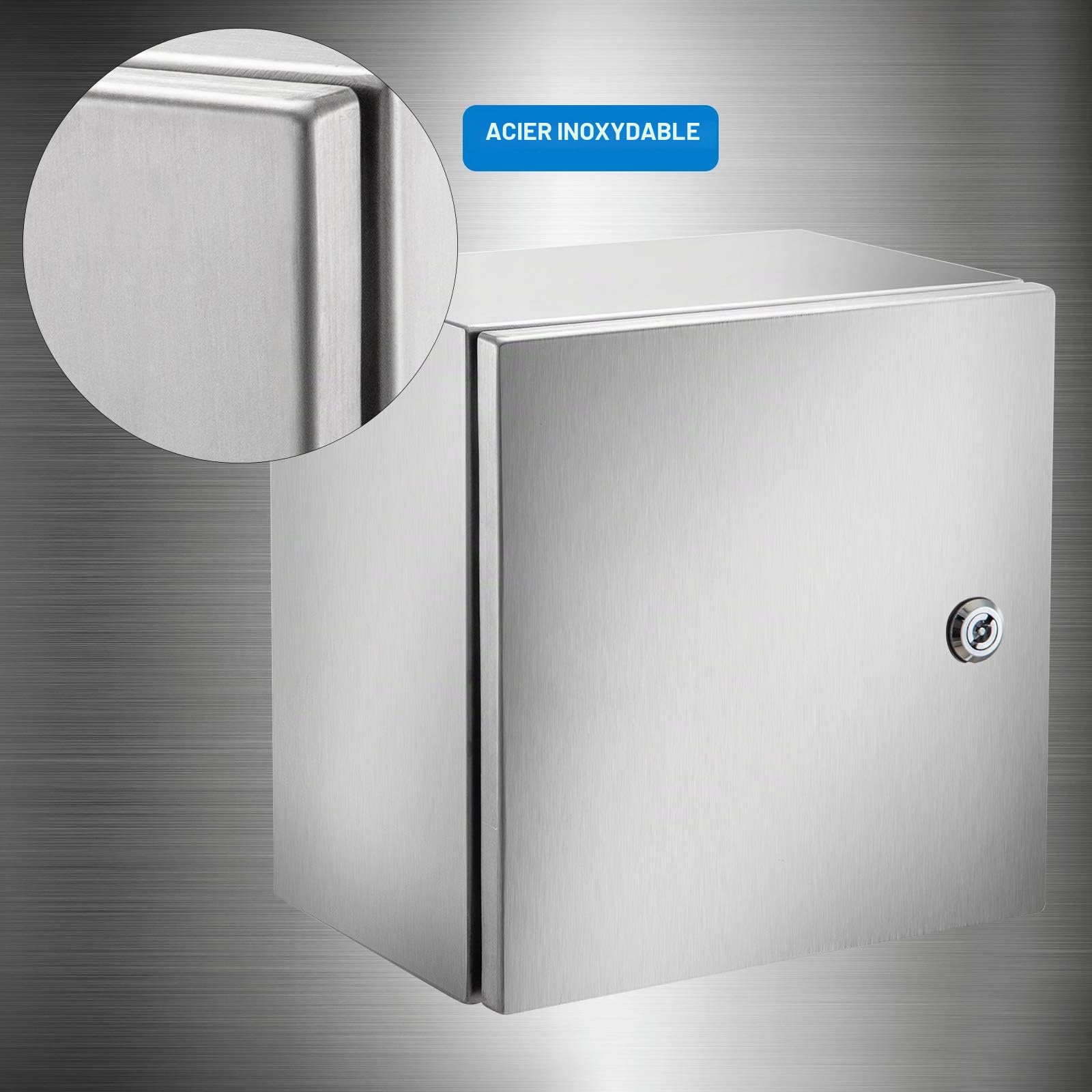 VEVOR Boîtier en acier inoxydable, 300 x 300 x 205 mm boîte de jonction électrique NEMA 4X IP66 étanche et anti-poussière, boîte de jonction électrique extérieure/intérieure, avec plaque de montage